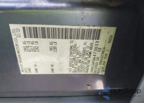 2010 Nissan Altima 2.5 S z USA, uszkodzony, nr VIN 1N4AL2AP3AN473033